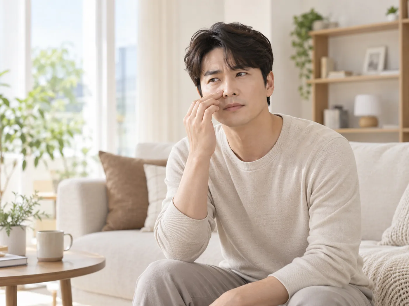 한쪽 코가 막혀 불편해하는 모습