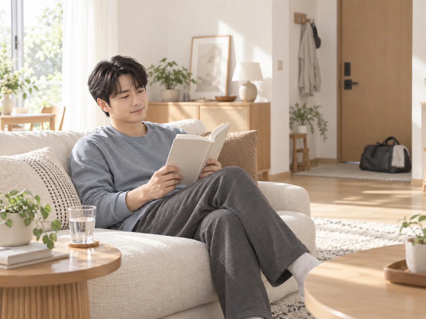 집에서 쉬며 회복하는 모습