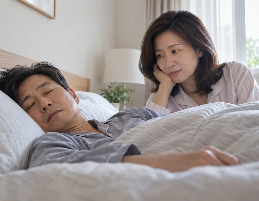 잠든 곁에서 호흡을 걱정하는 모습