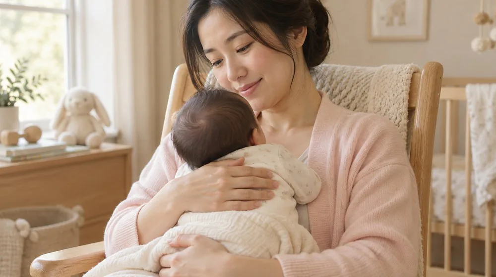 수유 중 아기를 살피는 엄마