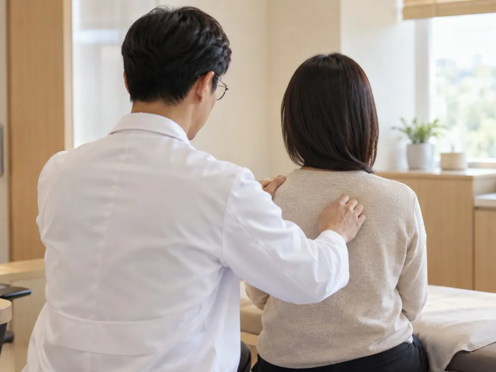창가 침대에 기대어 물을 마시며 쉬는 모습